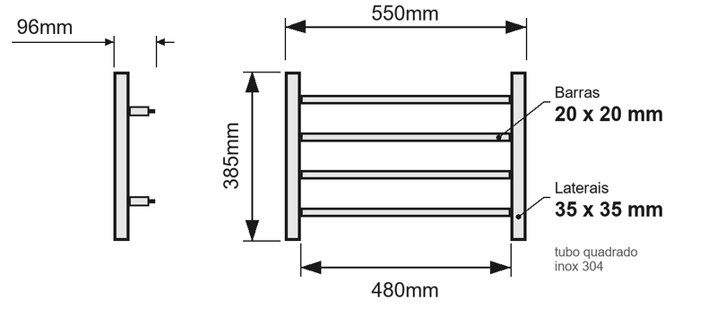 Desenho técnico Unique Solo com dimensões em milímetros